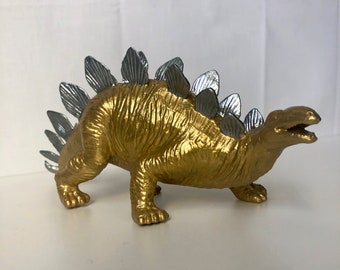 Silver and Gold Metallic Stegosaurus Desktop Planter Dinosaur Airplant Holder Air plant Dino Decor