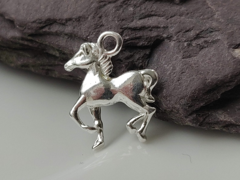 Sterling Silver Horse Charm Mare Bead Equestrian Jewelry Making Accessories Small Polished Stallion Pendant Solid Metal Animal Findings