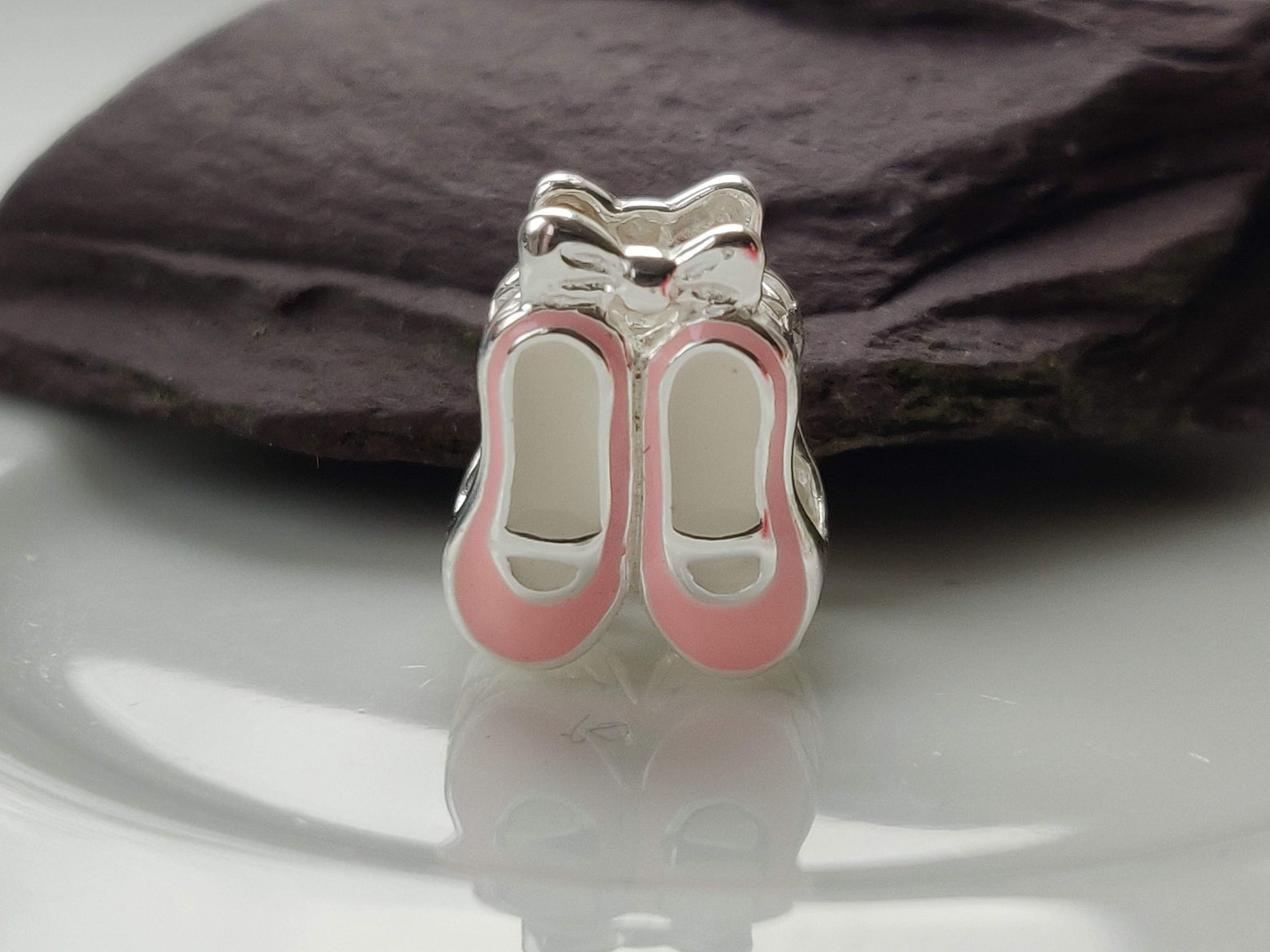 silver ballet shoes - dancing charm,ballet jewellery,silver shoe charm