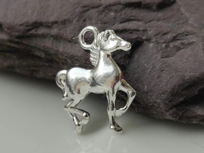 Sterling Silver Horse Charm Mare Bead Equestrian Jewelry Making Accessories Small Polished Stallion Pendant Solid Metal Animal Findings