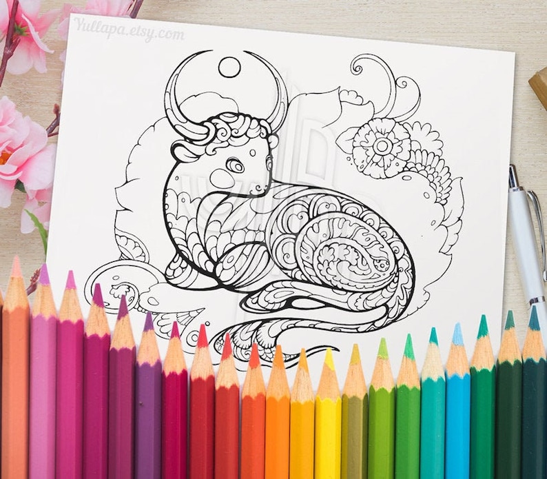 Download Adult coloring page Year of the Ox 2021 printable lineart ...