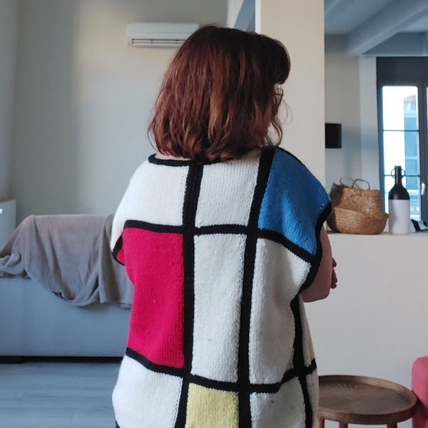 Pull en laine style Mondrian pour femme