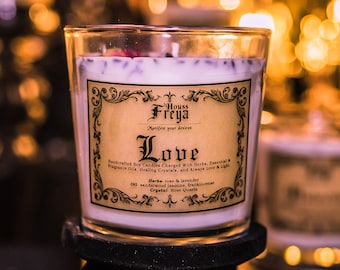 LOVE INTENTION CANDLE w/ Rose Quartz Crystal Manifestation Love Candle/ Love Candle Gift for Her/ Bridal Gift