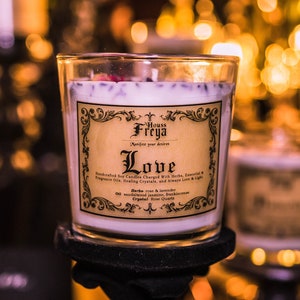 LOVE INTENTION CANDLE w/ Rose Quartz Crystal Manifestation Love Candle/ Love Candle Gift for Her/ Bridal Gift