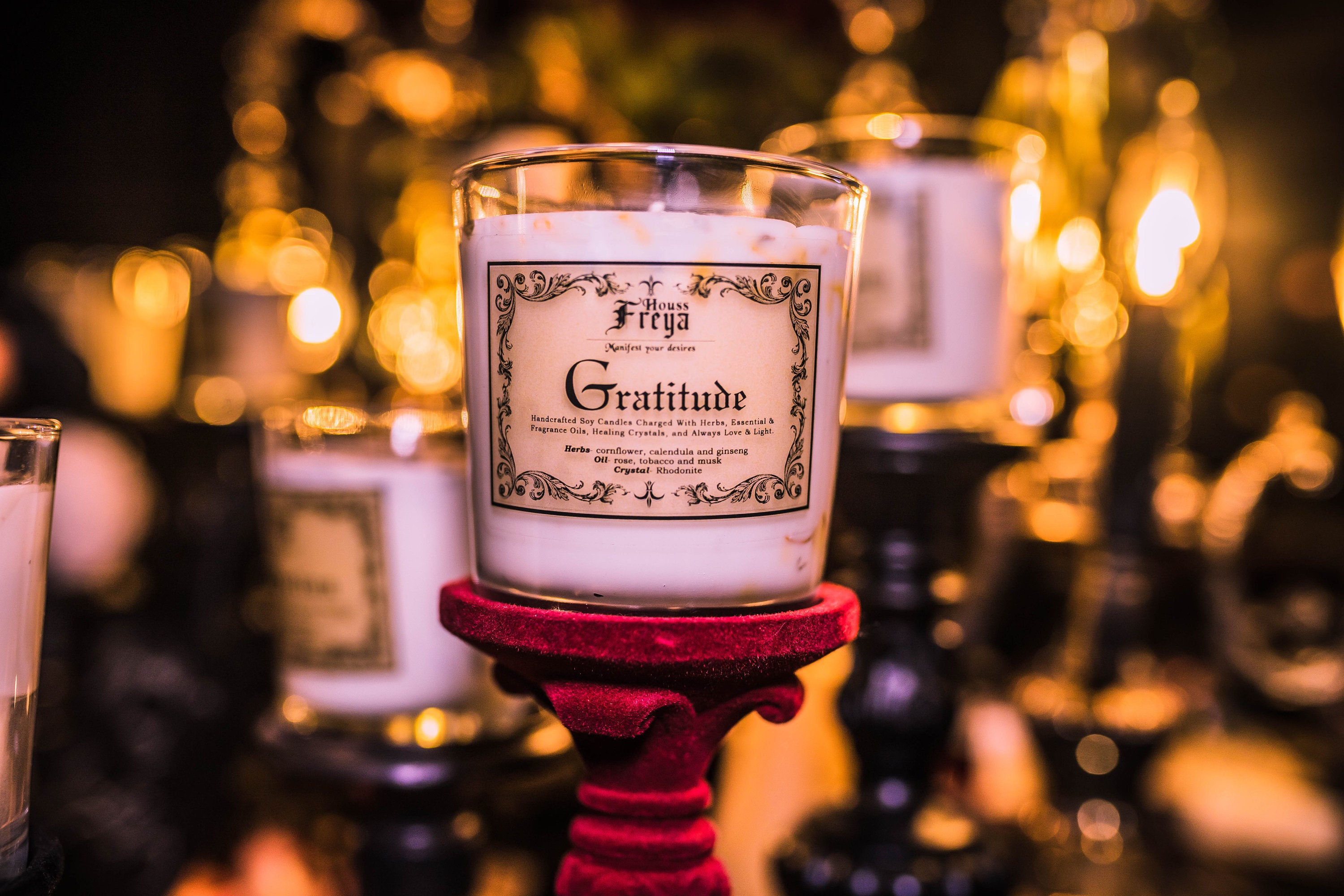 Gratitude intention candle w/rhodonite crystal limited Etsy