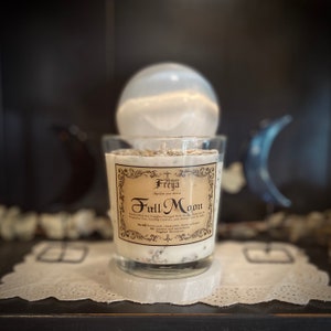 FULL MOON Intention candle w/ Moonstone Crystal/ Lunar Manifestation Candle/ Crystal Infused Candle/Gift for Her/ Bridal Gift