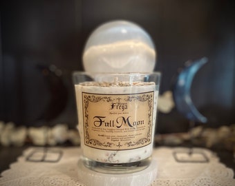 FULL MOON Intention candle w/ Moonstone Crystal/ Lunar Manifestation Candle/ Crystal Infused Candle/Gift for Her/ Bridal Gift
