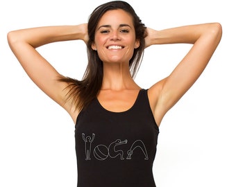 Yoga Tank Top - Women's Yoga Tops. Black Eco Friendly Cotton Black Yoga Shirts. Organic Workout Yoga Tank Tops For Women Gift. YogaDesign.