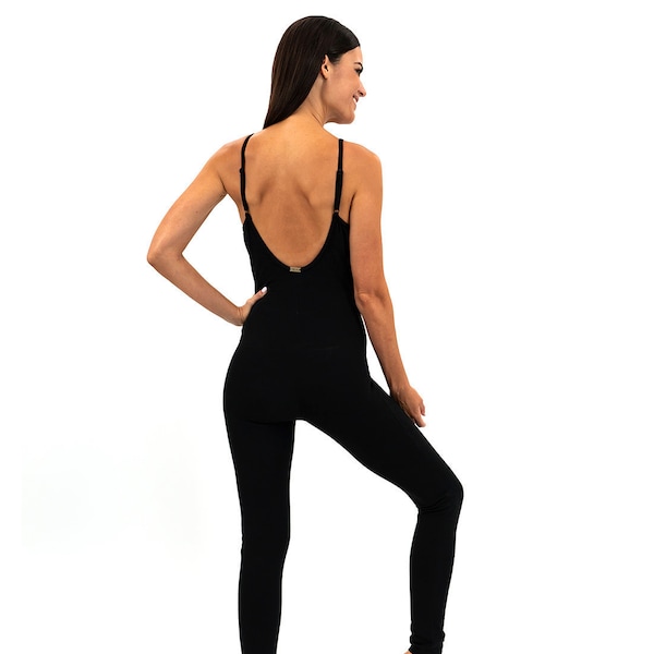 Yoga Dance Workout Casual Black Jumpsuit Bodysuit Unitard Tank One Piece with Bra For Women Gifts for Yoga Teacher Instructor