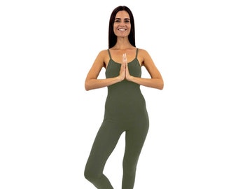 Yoga Dance Workout Green Jumpsuit Bodysuit Unitard Casual Tank One Piece with Bra For Women Gifts for Yoga Instructor Teacher