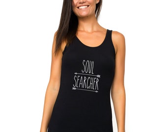 Yoga Tank Top Soul Searching - Women's Yoga Tops. Black Eco Friendly Cotton Soul Searcher Yoga Shirt. Organic Yoga Tank Tops For Women.
