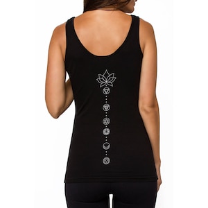 Chakras Yoga Tank Tops. Organic Cotton Yoga Shirts For Women. Black Chakras Yoga Tank Top. Chakra Organic Cotton Tank. Yoga Teacher Gifts