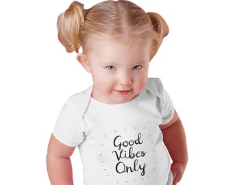 Good Vibes Only White Yoga Baby Organic Cotton Girl Boy Clothes Onesies Babies Baby Shower Apparel. Gifts Babies Yoga Prints