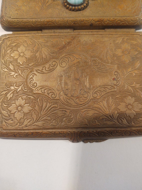 Gorgeous Antique Brass Ornate Floral Etched Compa… - image 6