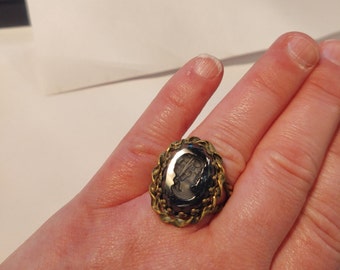 Black Onyx & Brass Victorian intaglio ring