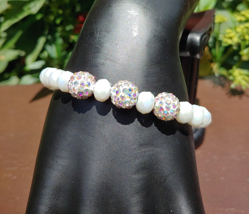Crystal Pave and Glass Bead Stretch Bracelet Available in Various Colors for WomenRhinestone and Glass Stretch BraceletStretch Bracelet