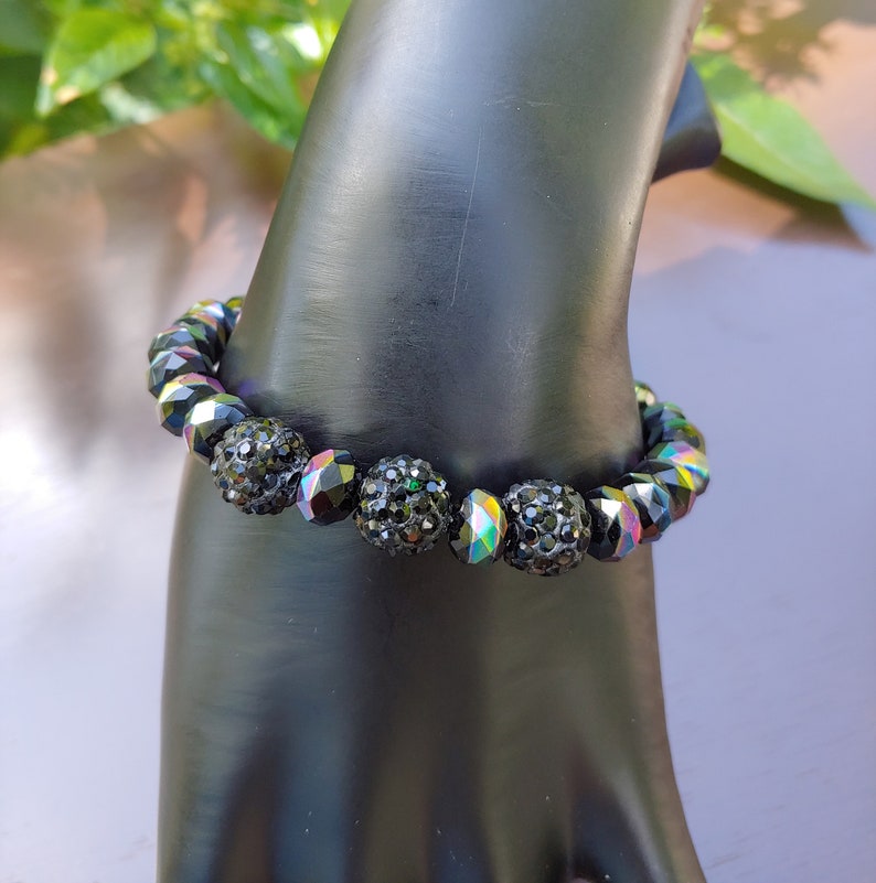 Crystal Pave and Glass Bead Stretch Bracelet Available in Various Colors for WomenRhinestone and Glass Stretch BraceletStretch Bracelet