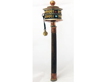 Tibetan Buddhist Handcrafted Hand Spinning Prayer Wheel Handheld ~ Nepal -HSM-1B