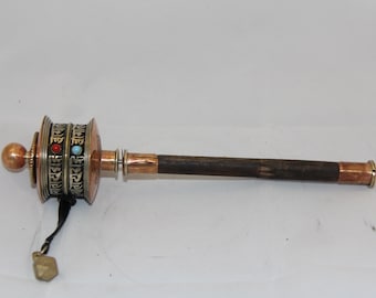 Tibetan Buddhist Handcrafted Hand Spinning Prayer Wheel Handheld ~ Nepal -HSM-1C