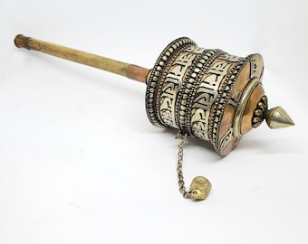 Tibetan Buddhist Handcrafted Hand Spinning Prayer Wheel Large Handheld ~ Nepal -HSM-8A