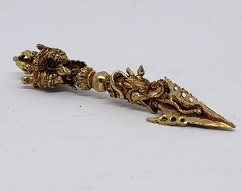 Antique Tibetan Buddhism Copper Phurba Dagger Exorcism Magic Weapon Statue E2777
