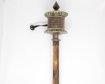 Tibetan Buddhist Handcrafted Hand Spinning Prayer Wheel Handheld ~ Nepal -HSM-2A