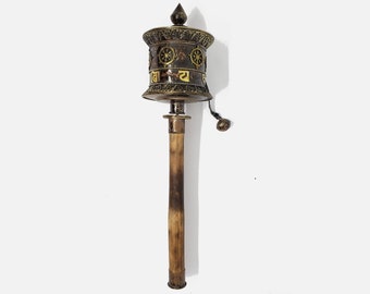 Tibetan Buddhist Handcrafted Hand Spinning Prayer Wheel Handheld ~ Nepal -HSM-10B