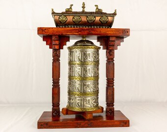 Tibetan Buddhist Handcrafted Spinning Prayer Wheel Large Table Shrine Incense