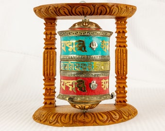 Tibetan Buddhist Handcrafted Spinning Prayer Wheel for Wall Hanging ~ Nepal