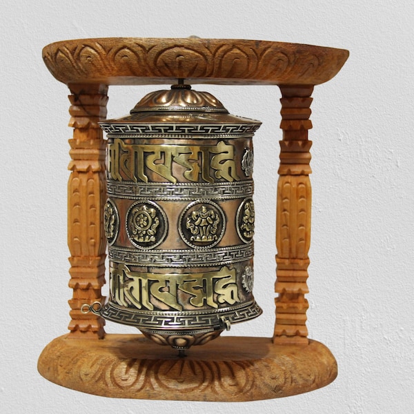 Tibetan Buddhist Handcrafted Spinning Prayer Wheel Wall Hanging Design ~ Nepal ~ WO-525