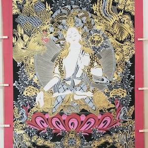 Handpainted Original Tibetan White Tara Extra Large thangka Painting, Nepal - BTWT-126