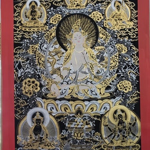 Handpainted Original Tibetan White Tara Extra Large thangka Painting, Nepal - BTWT-143
