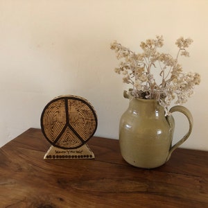Know Yourself Peace Self Standing Wooden Piece Pyramid on the Back Side