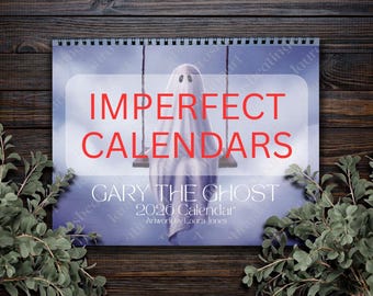 IMPERFECT - 2026 Wall Calendar - W/color imperfections! Gary the Ghost, US Official Holidays & some observances