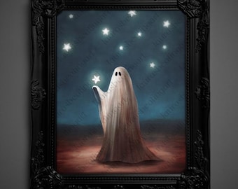 Not AI, Gary the Ghost, Whimsical Wall Decor, Art PrintPRINT - "Falling Stars" (1641)