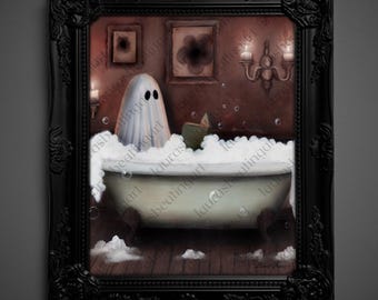 Not AI, Gary the Ghost, Whimsical Wall Decor, Art Print - "Literary Lather" (1642)