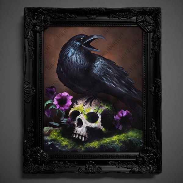 Not AI, Spooky Wall Decor, Art Print- "Feather & Bone"  (1646)