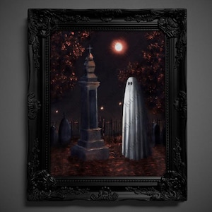 Not AI, Gary the Ghost, Whimsical Wall Decor, Art Print - "Graveyard" (1331)