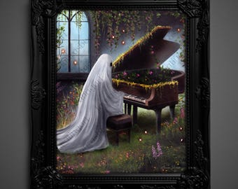 Not AI, Gary the Ghost, Whimsical Wall Decor, Art PrintPRINT - "Forgotten Song"  (1795)