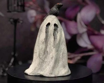 Handmade Ghost & Crow Figurine, Decorative