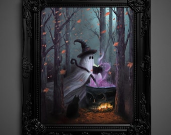 Not AI, Gary the Ghost, Whimsical Wall Decor, Art PrintPRINT - "Enchanted Brew" (1850)