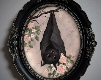 Not AI, Spooky Wall Decor, Art Print- "Barry Bat Bouquet"  (1844)