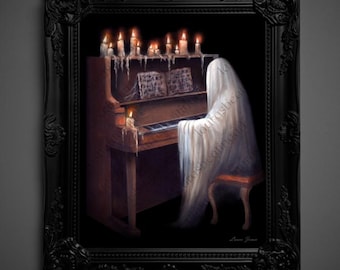 Not AI, Gary the Ghost, Whimsical Wall Decor, Art Print - "Moonlight Sonata"  (1421)