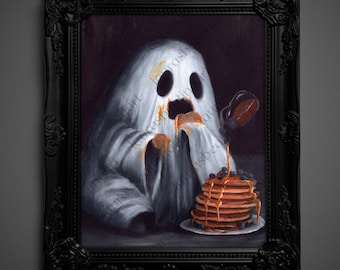 Not AI, Gary the Ghost, Whimsical Wall Decor, Art PrintPRINT - "OMG Pancakes"  (1447)