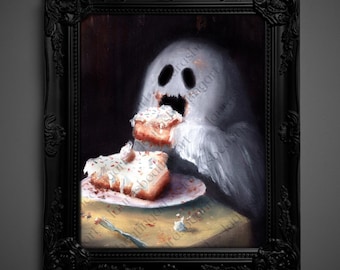 Not AI, Gary the Ghost, Whimsical Wall Decor, Art PrintPRINT - "OMG Cake"  (1318)