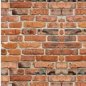 Puede incluir: Una pared de ladrillo con ladrillos rojos, naranjas y marrones. Los ladrillos están dispuestos en un patrón escalonado, con mortero entre cada ladrillo.