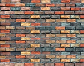 An Instant Download Coloured Brick wallpaper A4 PDF sheet 12th 24th and 48th Scale with fully adjustable jpeg, free postage