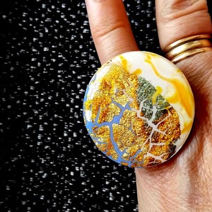 Big Ring,hand sculpted, glazed statement ring, one of a kind sculpture ring, (The Sea and the Sand), adjustable, perfect at any occasion.
