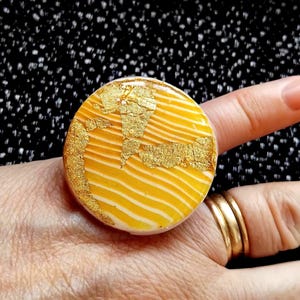 Big Ring,hand sculpted, glazed statement ring, one of a kind sculpture ring, (Sea Gold), adjustable, perfect at any occasion.