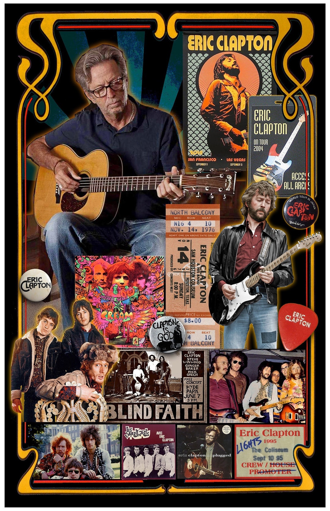 【額縁付き】A2 ポスター ERIC CLAPTON エリッククランプトン Amazon.co.jp: ロック ギタリスト エリック クラプトン キャンバス